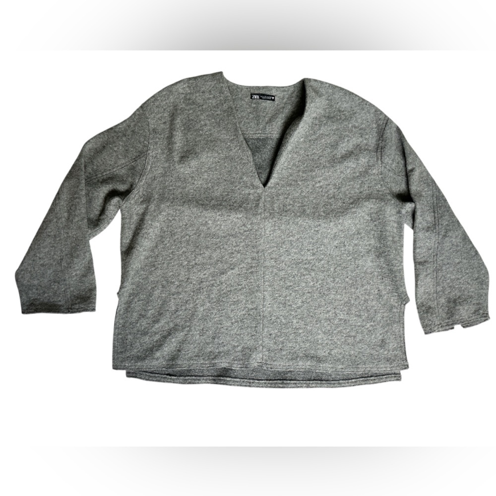 Zara Oversize Gray V-Neck Women's Sweater Sz S